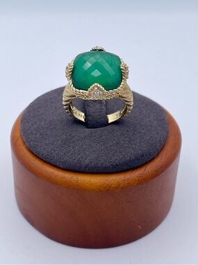 Judith Ripka Green Onyx Cocktail Ring 14K Gold Clad Sterling Silver 925 CZ
